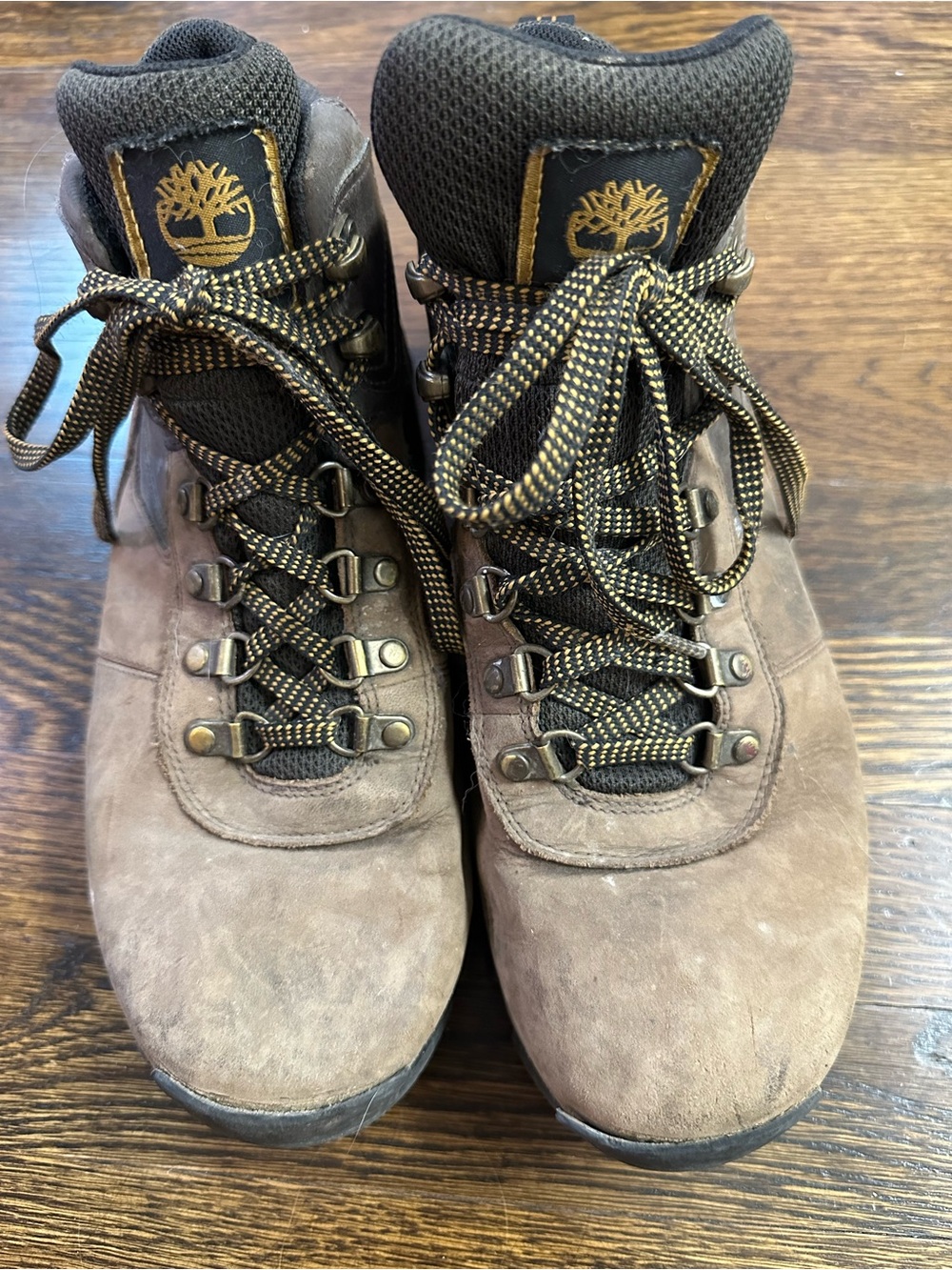 Timberland Waterproof Brown Suede Lace-Up Hiking Boots with Black Collar